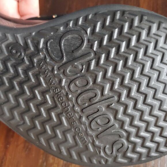 Skechers Memory Foam Black with gold studded accent Wedge/Slides 6 - Picture 7 of 7